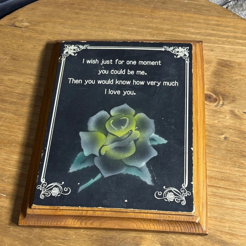 Vintage Meridiar‎ Wood Classic Handpainted Wooden Rose Love Plaque MCM Art 9